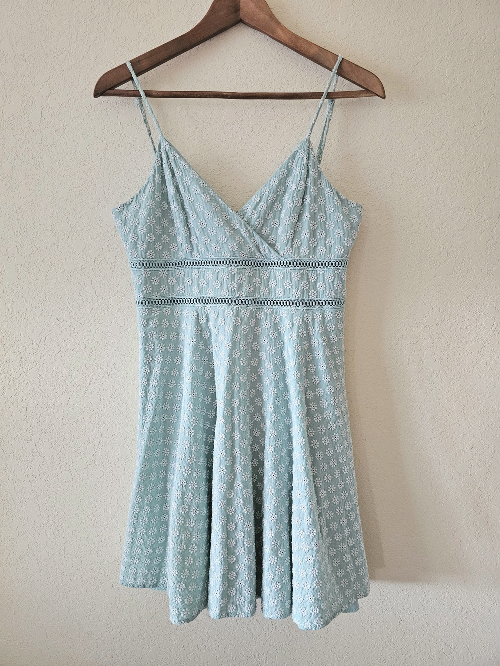 Trixxi Light Mint Floral Eyelet Mini Dress with Spaghetti Straps